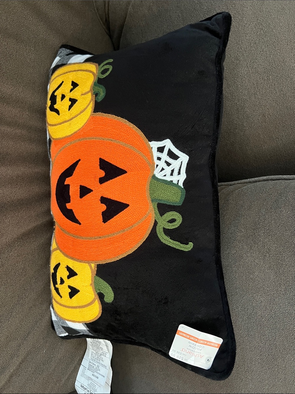 Ashland Black Pillow with Orange & Yellow Jack‑o'Lanterns